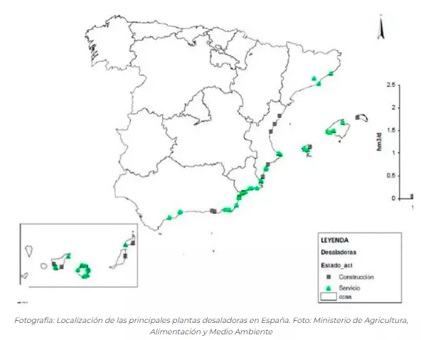 FIGURA 2: Plantes dessalinitzadores a Espanya (Ministerio de Agricultura, Pesca y Alimentación)