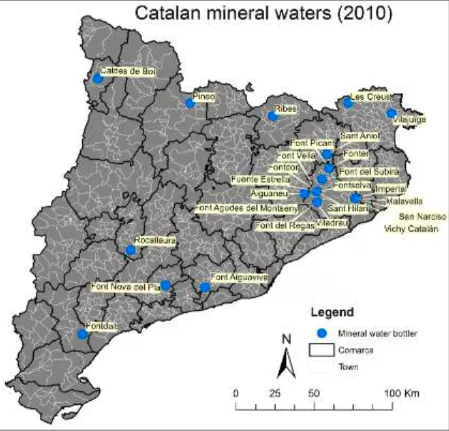 FIGURA 2: Mapa de distribució d’empreses d’aigua a Catalunya (Alexandre Nobajas, 2013)